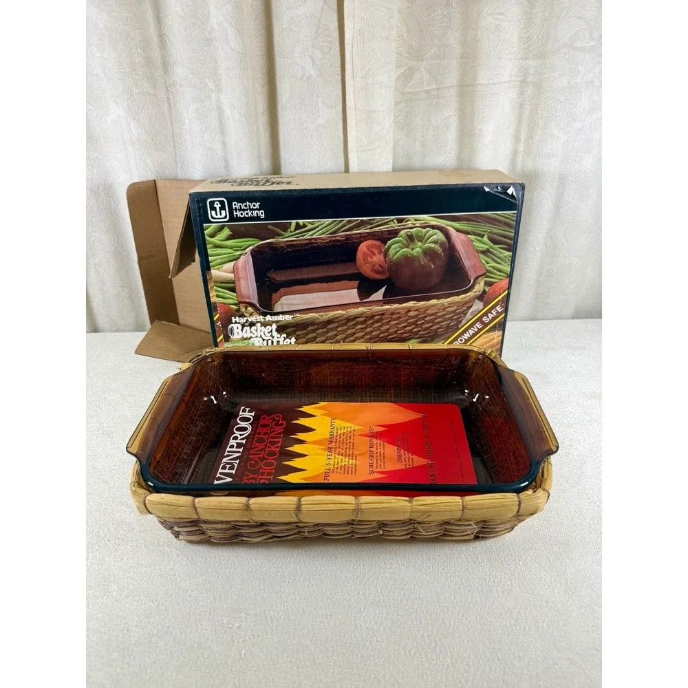 Vintage Anchor Hocking Harvest Amber Basket Buffet 1.5 Qt